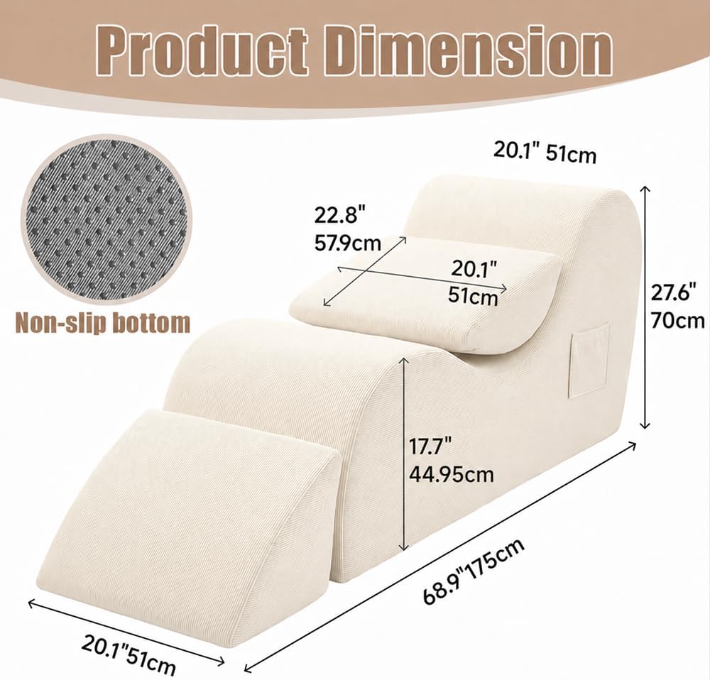 White Ergonomic Memory Foam Yoga Chaise Lounge