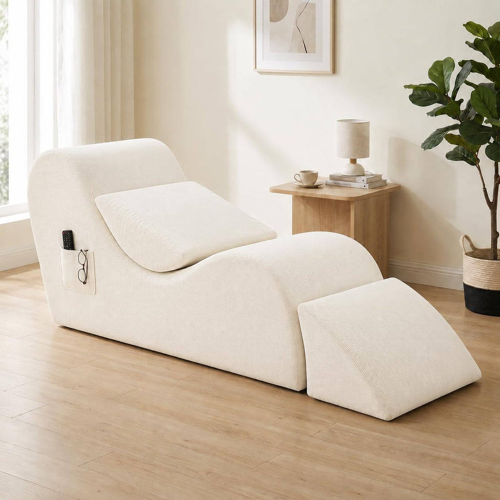 White Ergonomic Memory Foam Yoga Chaise Lounge