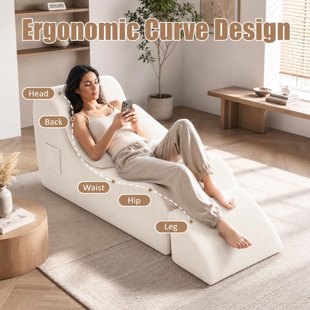 White Ergonomic Memory Foam Yoga Chaise Lounge