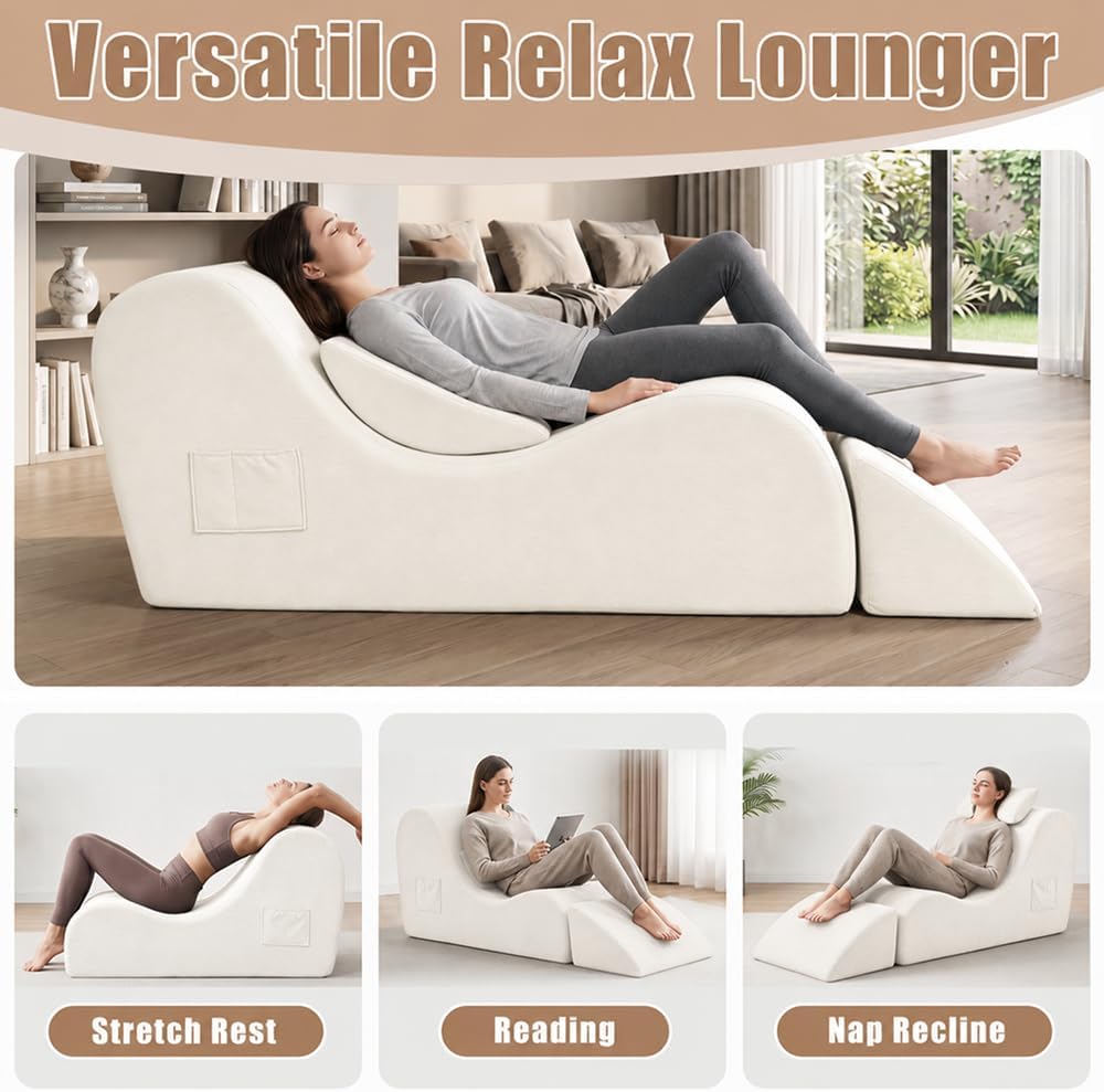 White Ergonomic Memory Foam Yoga Chaise Lounge