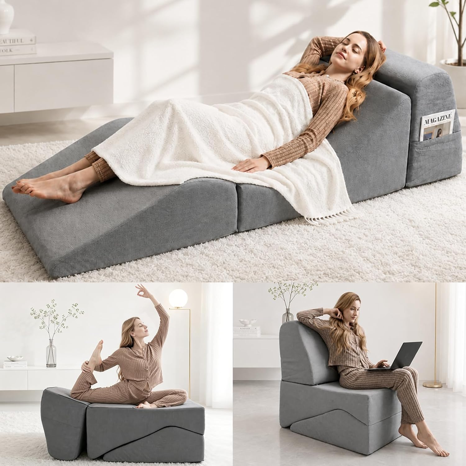 3‑In‑1 Corduroy Convertible Indoor Chaise Lounge