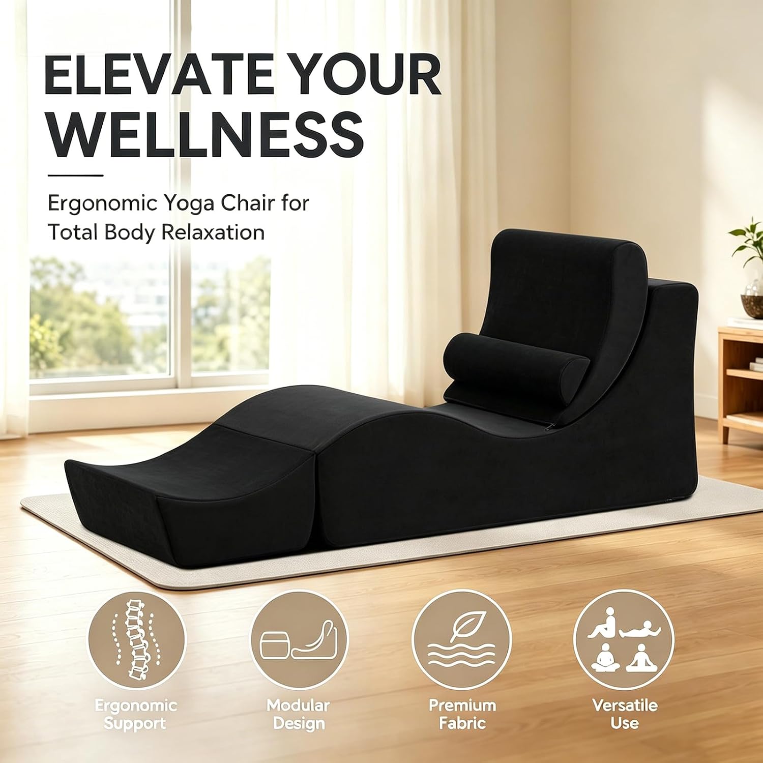 Black Convertible Ergonomic Yoga Lounge Chair