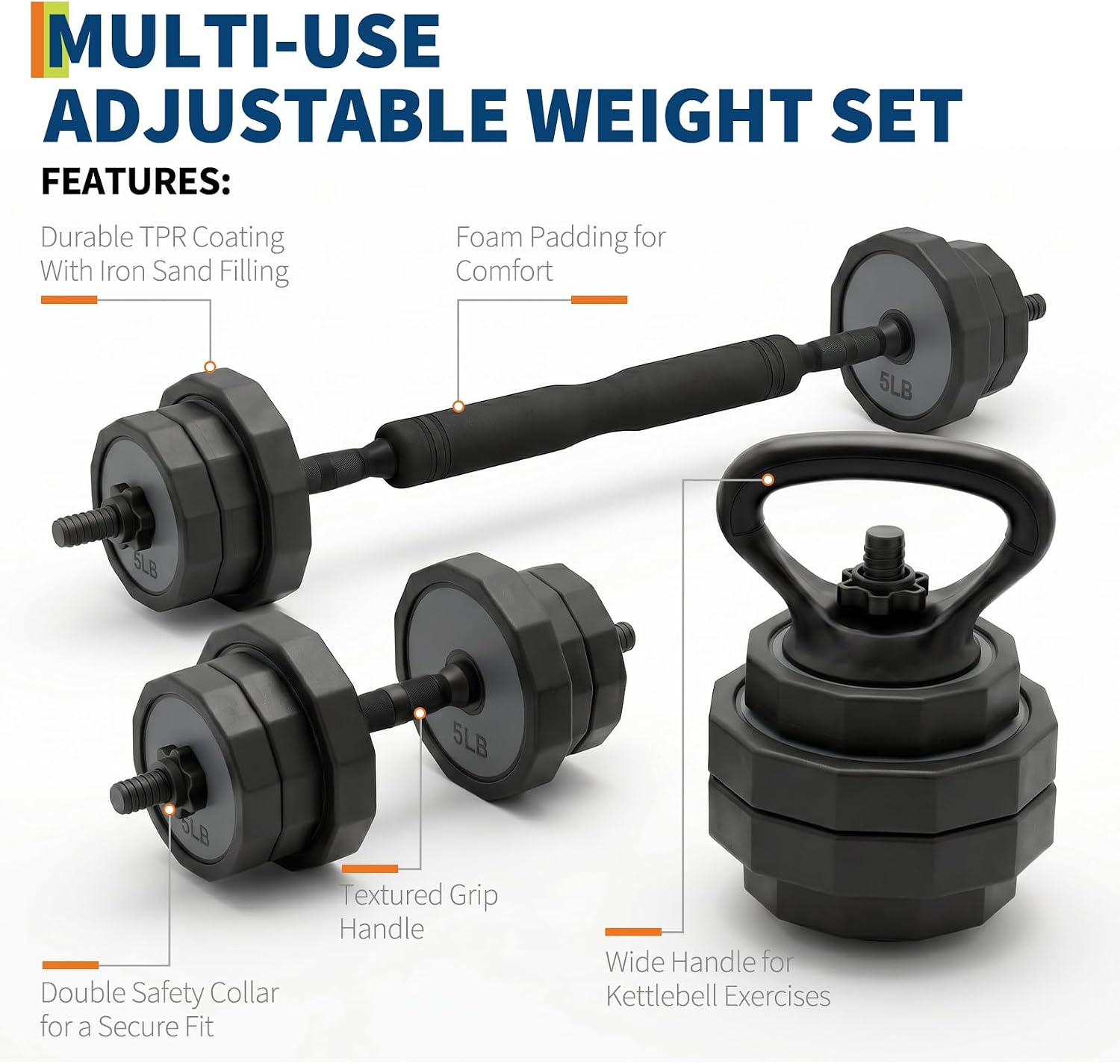 3‑In‑1 Adjustable Dumbbell Set