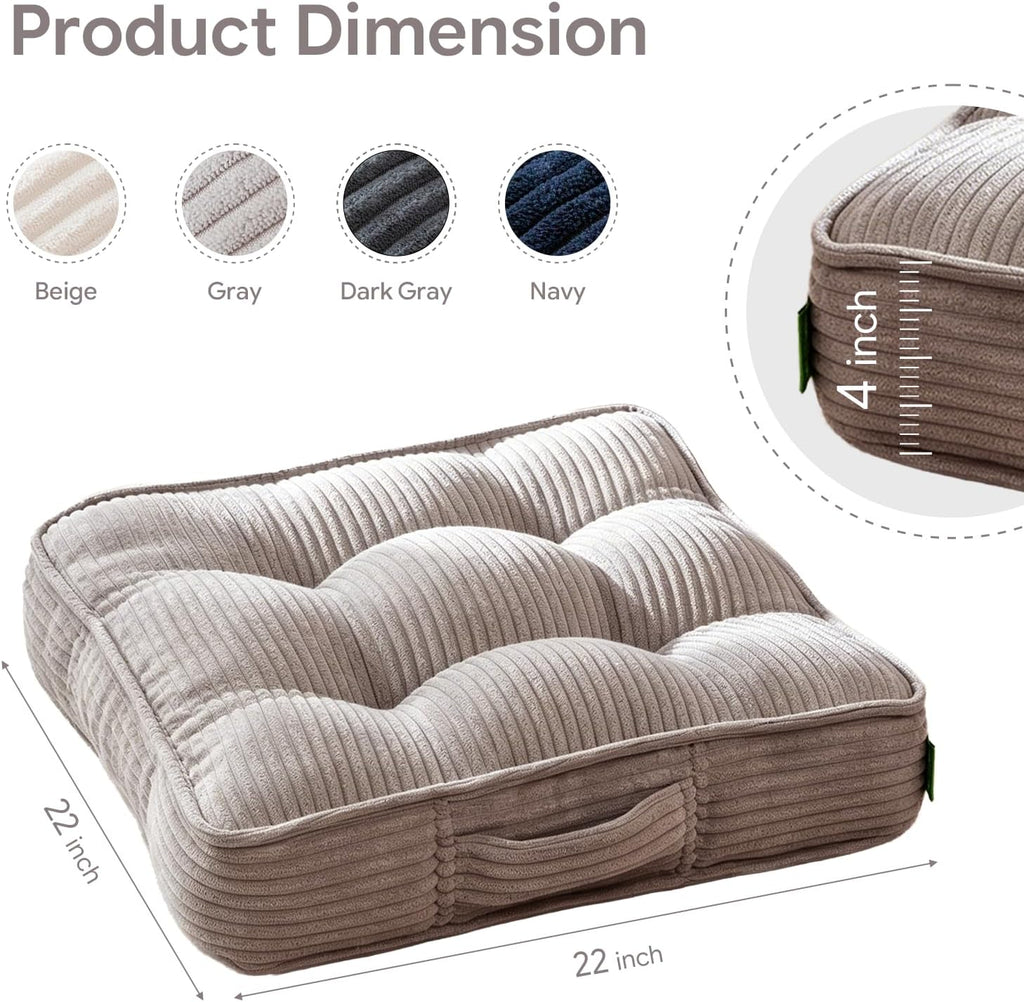 22" Grey Tufted Corduroy Floor Pillow