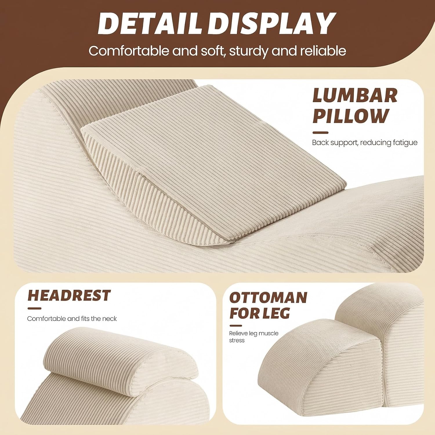 Beige Foam Ergonomic Yoga Lounge Chaise Chair