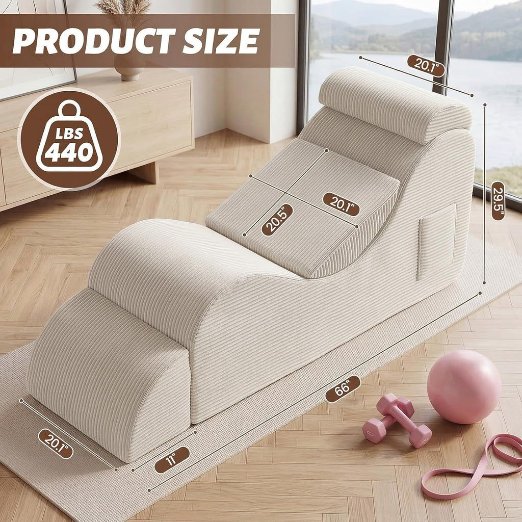 Beige Foam Ergonomic Yoga Lounge Chaise Chair