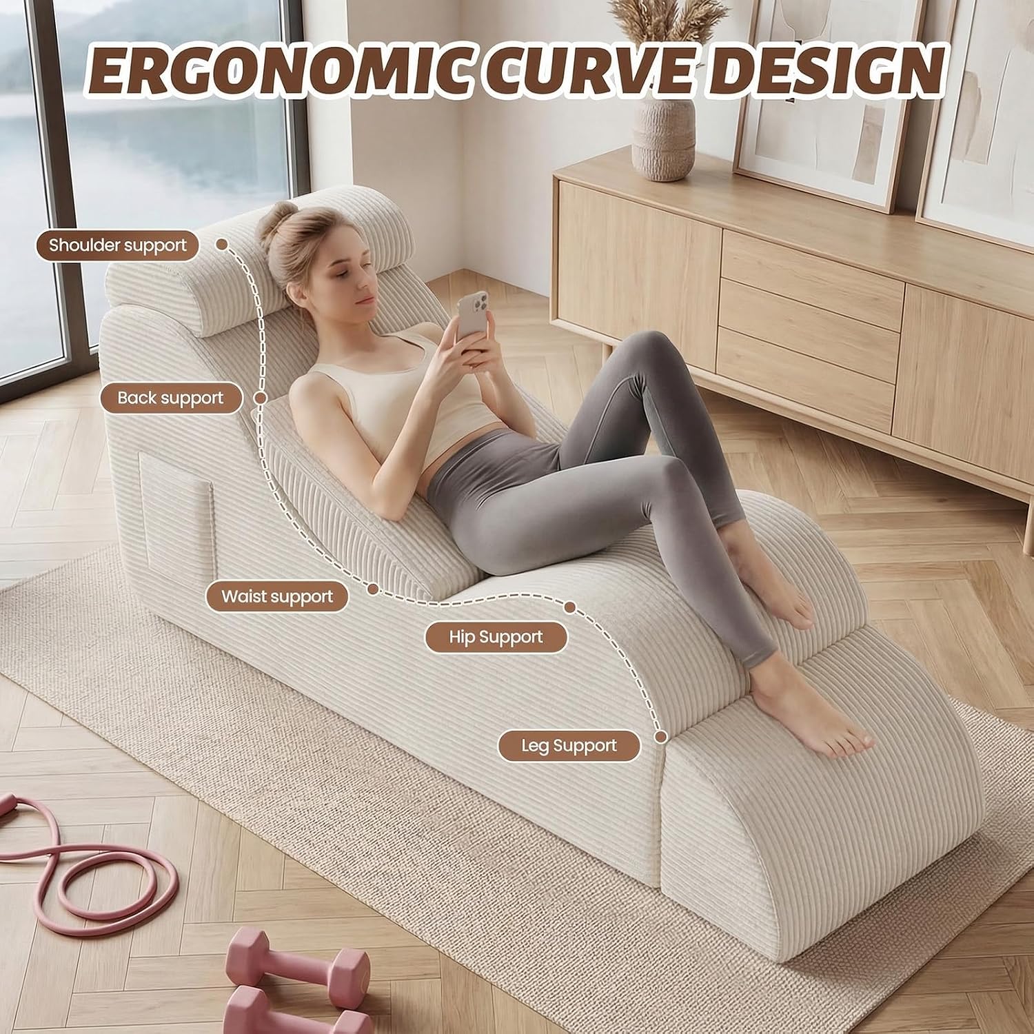 Beige Foam Ergonomic Yoga Lounge Chaise Chair