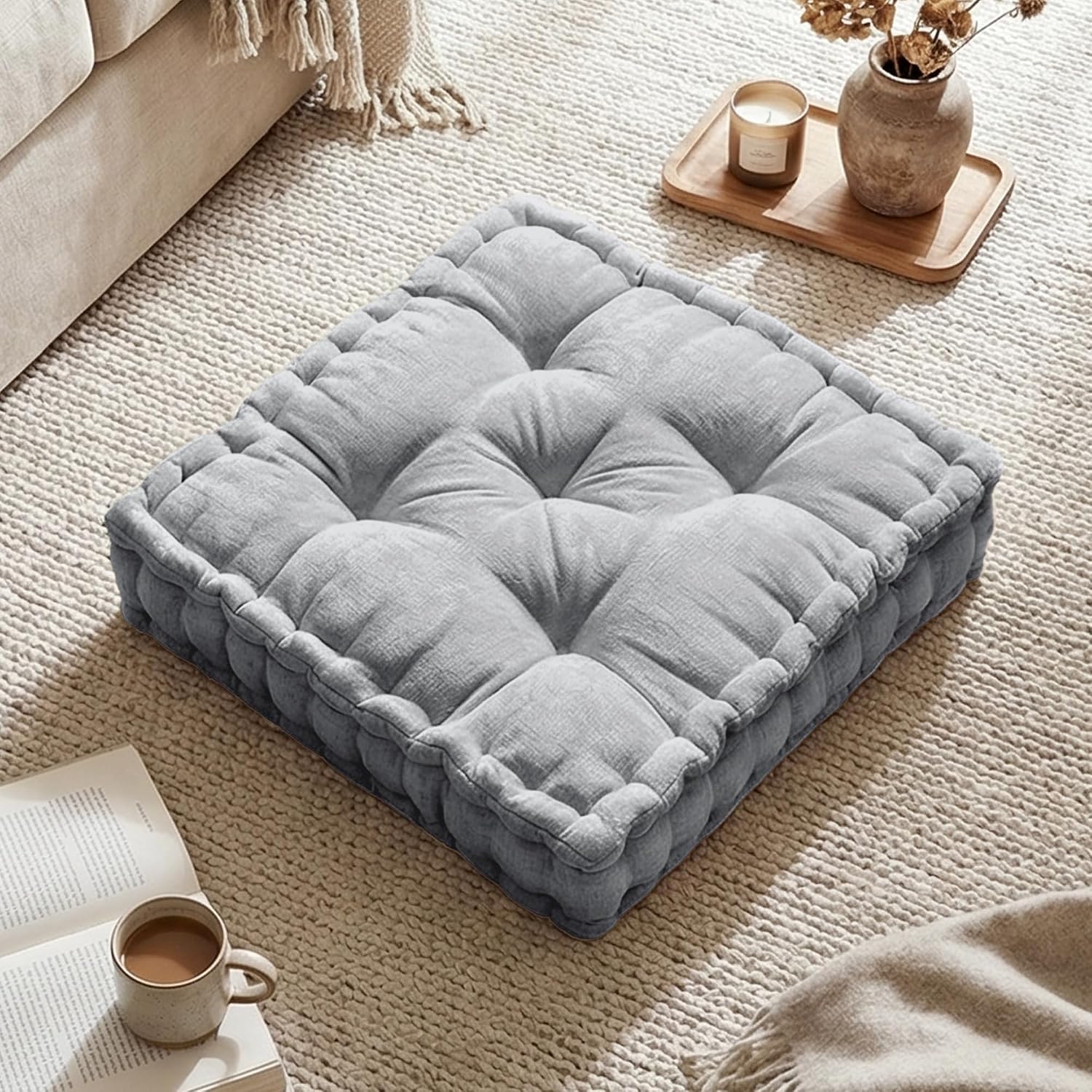 Intelligent Design Grey Square Floor Pillow