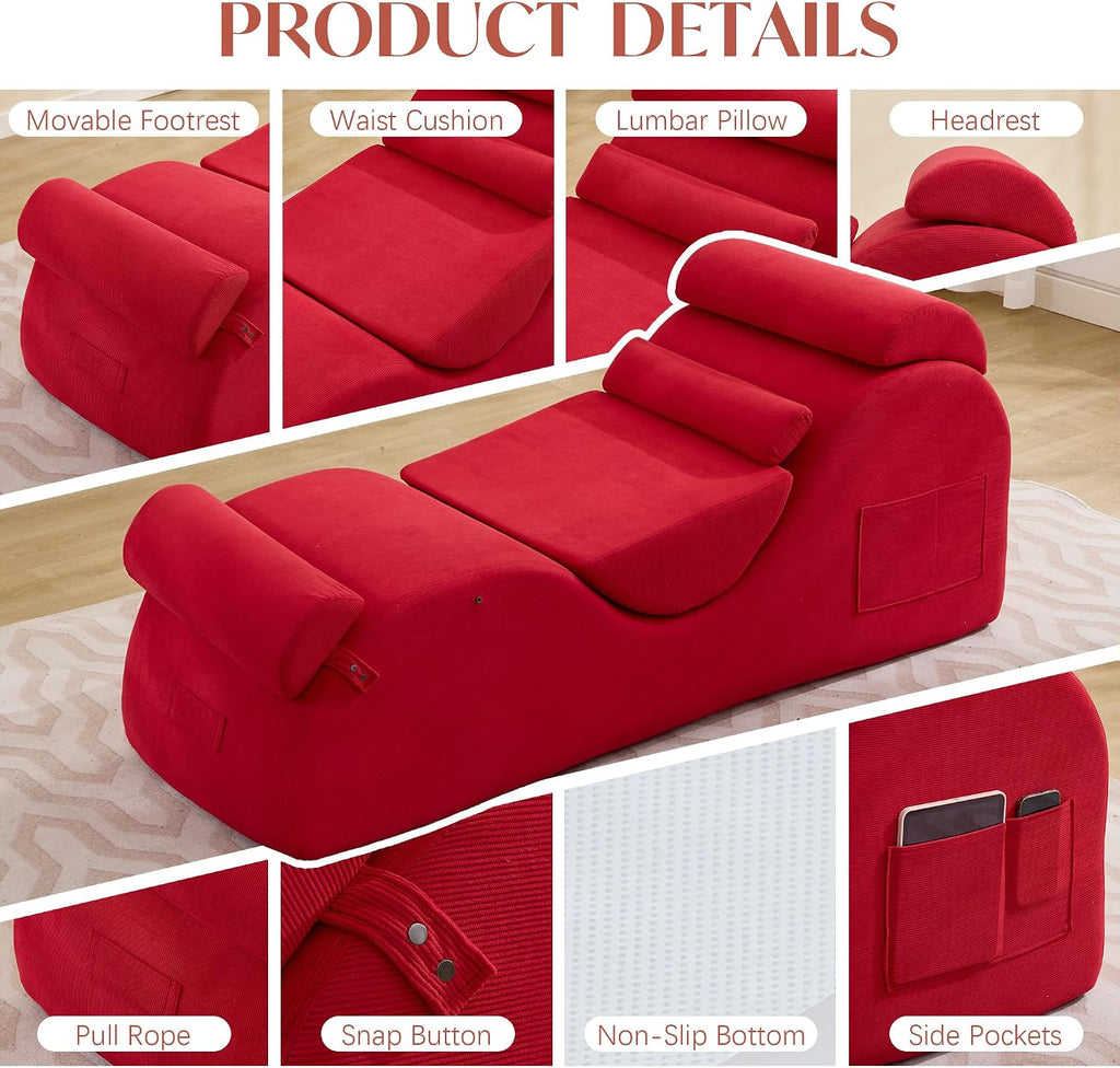 Red Chenille Indoor Yoga Chaise Lounge Chair