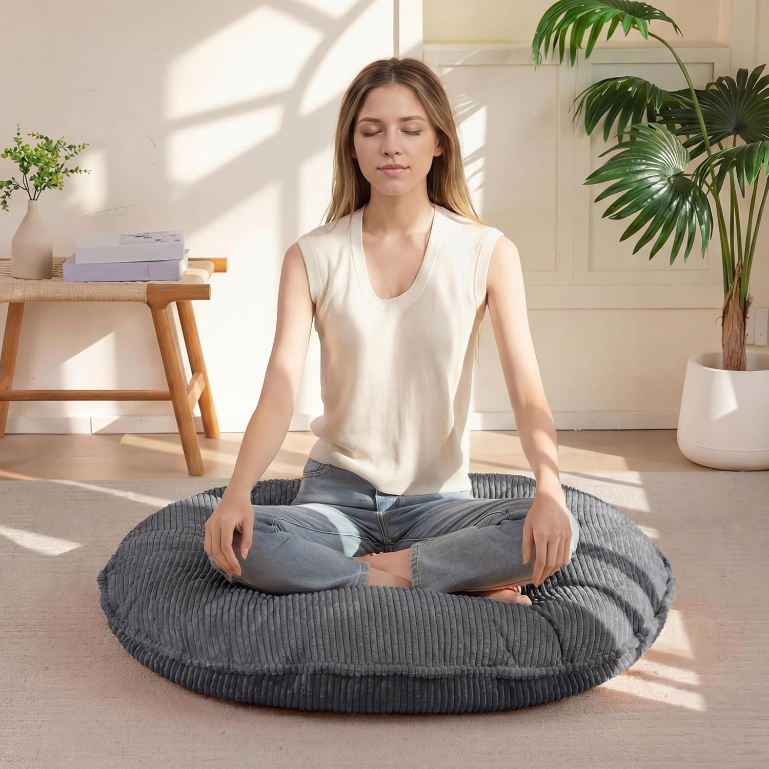 35" Round Corduroy Floor Meditation Cushion