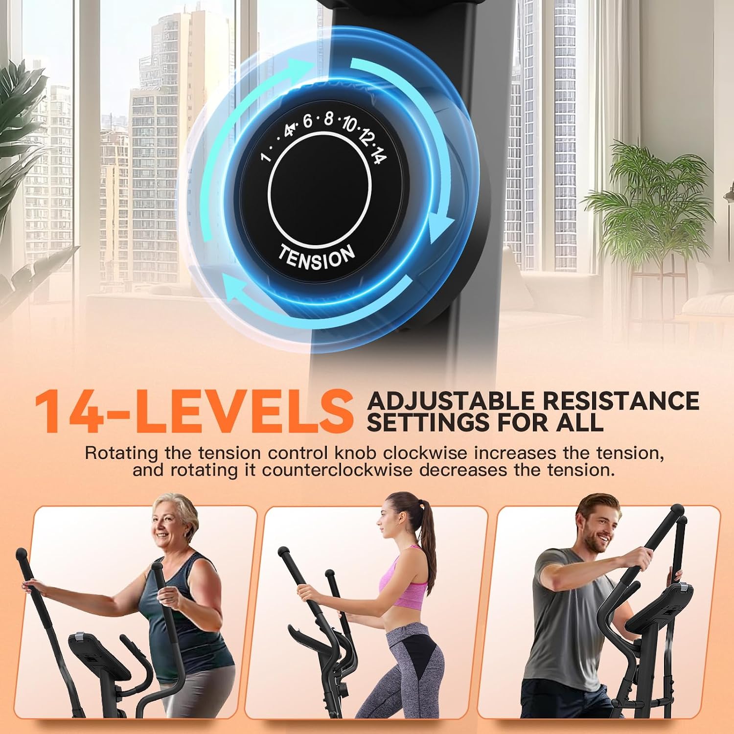 14‑Level Magnetic Home Elliptical Trainer