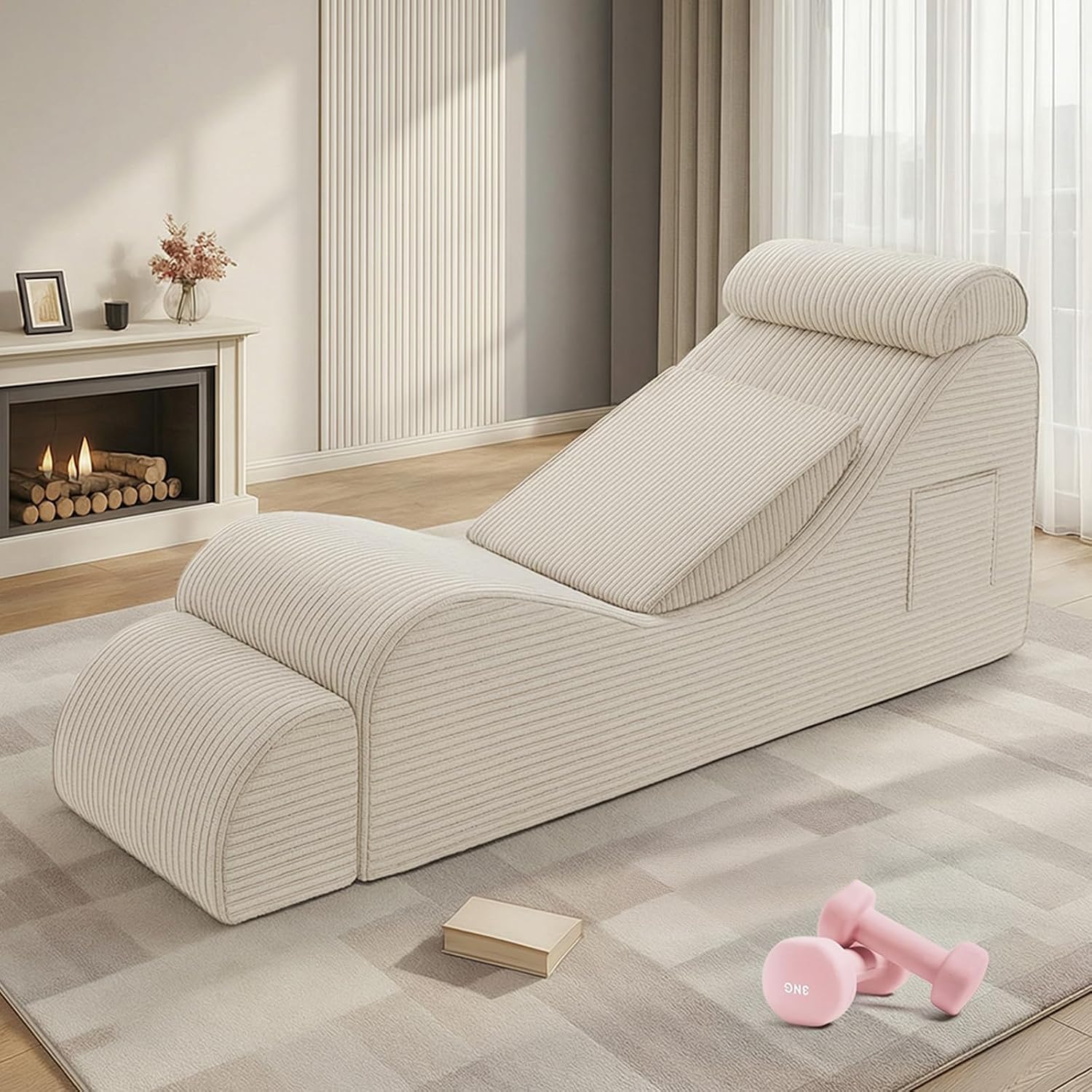 Beige Ergonomic Yoga Lounge Chaise Chair