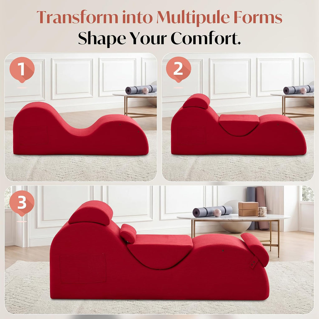 Red Chenille Indoor Yoga Chaise Lounge Chair