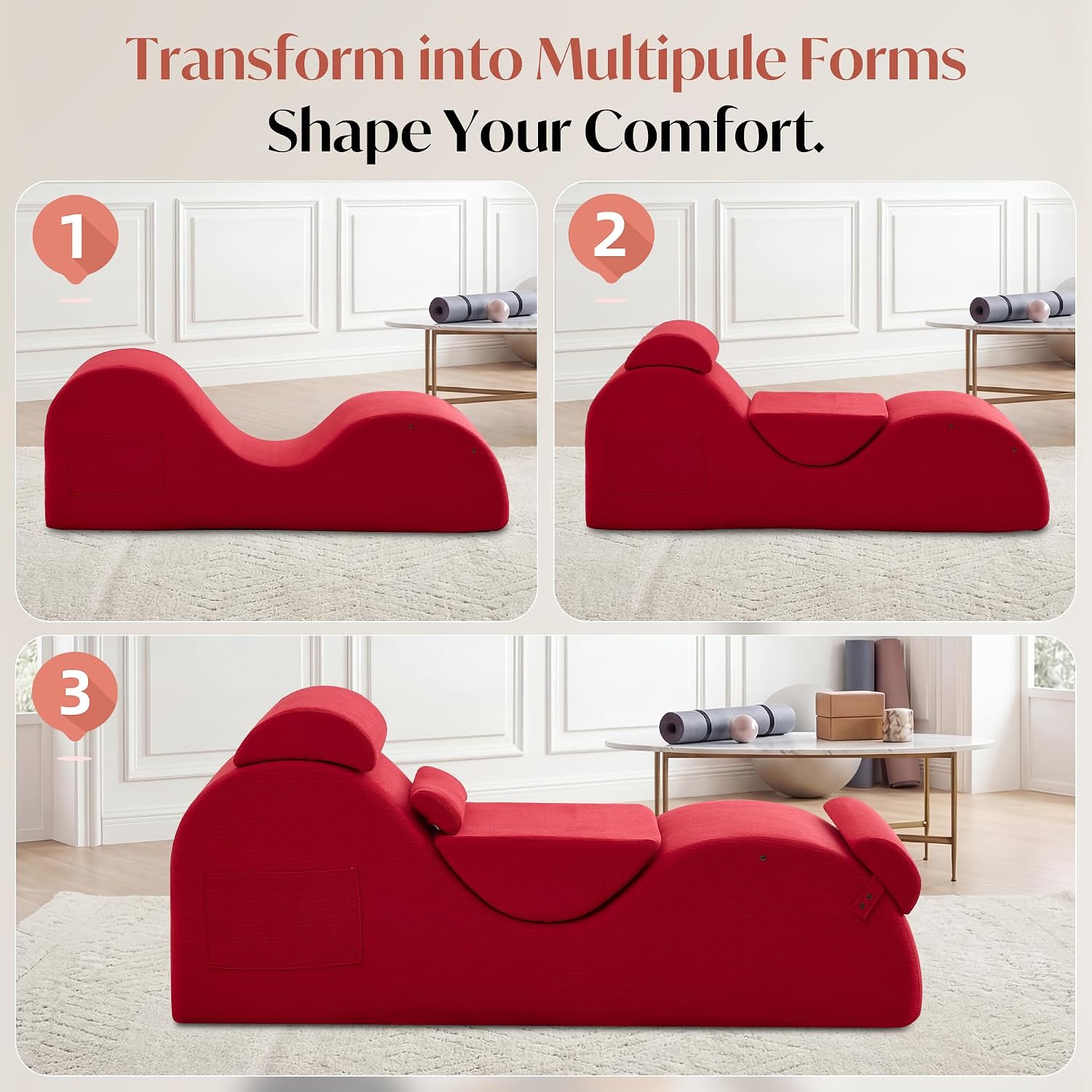 Red Chenille Indoor Yoga Chaise Lounge Chair