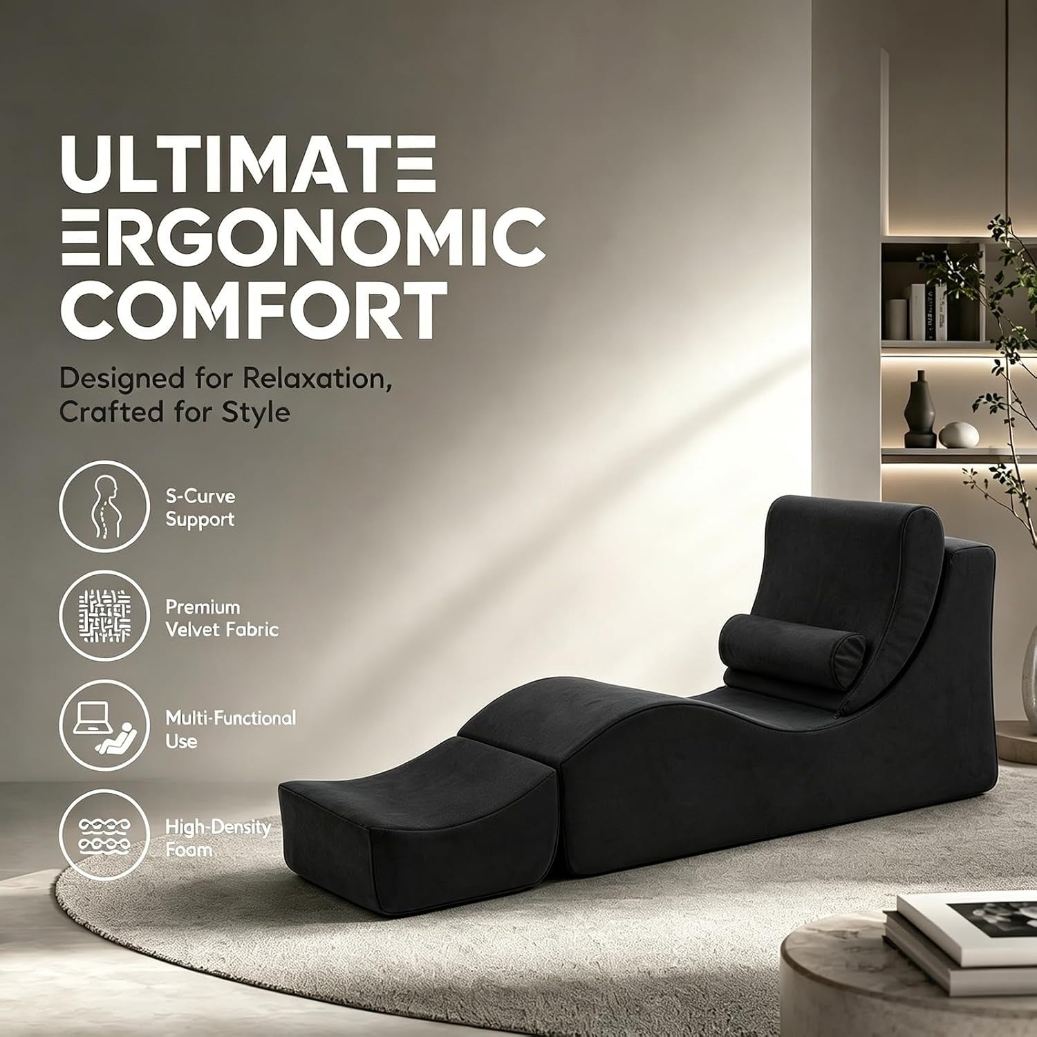 Black Convertible Ergonomic Yoga Lounge Chair