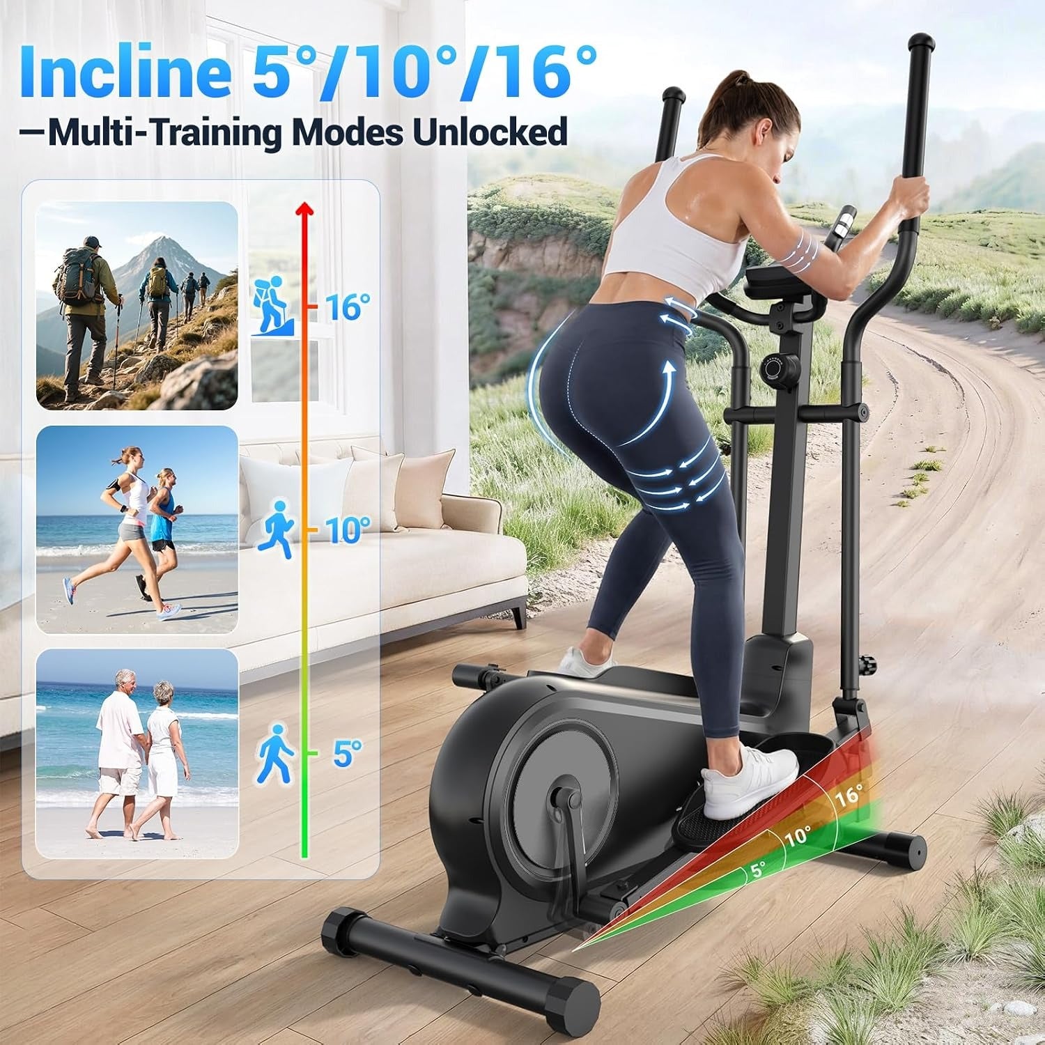 Foldable 16‑Inch Stride Elliptical Trainer