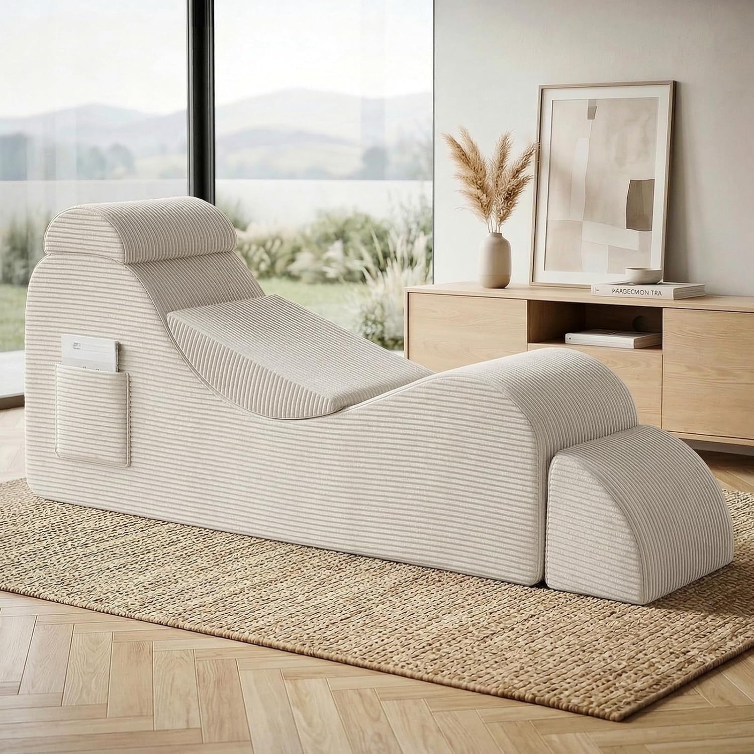 Beige Foam Ergonomic Yoga Lounge Chaise Chair